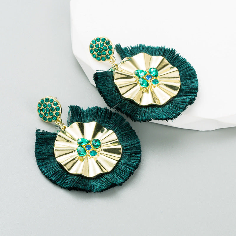 Wholesale Fashion Tassel Inlaid Colorful Rhinestone Hoop Earrings